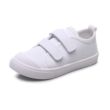 Imagem de HOVELL Tênis infantil de lona branco infantil clássico sem cadarço para meninas e meninos tênis de corrida casual, Branco/B, 9 Toddler