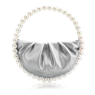 Imagem de CARIEDO Bolsa plissada de rosto macio pérola avançada para noite, festa, formatura, noiva, bolsa clutch para telefone, Jm3891-prata