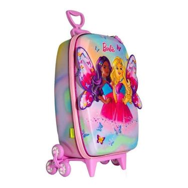 Imagem de Mala De Viagem Infantil Com Rodinha Barbie Borboleta 3d Rosa