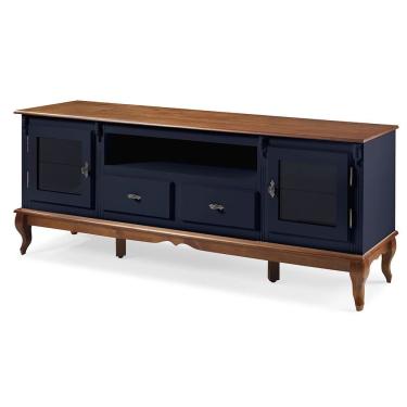 Imagem de Rack para Tv com Pés Luis XV 2 Gavetas 2 Portas e Nicho 60503 Linz Móveis - Azul Petróleo/Imbuia Glazer