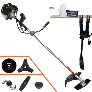 Imagem de Roçadeira Cortador de Grama Profissional Terra GRH-520 À Gasolina 2 Tempos 2,5HP 52cc 6.500rpm + Kit Extra de Faca 3 Pontas, Faca 80 Dentes e Trimmer