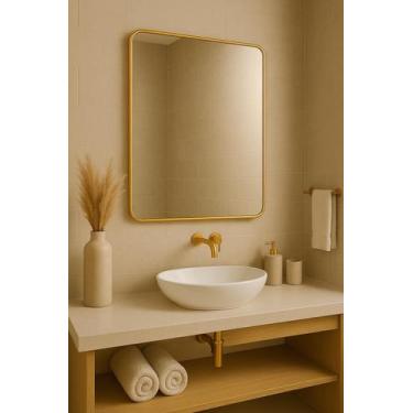 Imagem de Espelho 4mm 70x90 Retangular Borda Arredondada Moldura Dourada pvc Dec