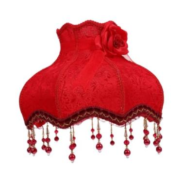 Imagem de Generic Abajur de tecido com franjas, abajur tradicional para de mesa de chão, de mesa com borla para decoração de home office, Vermelho