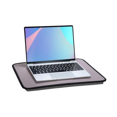 Imagem de Mesa de laptop portátil para laptops de até 16 polegadas, almofada embutida, suporte de colo para cama, sofá e tapete, ótimo para casa e escritório, mesa de colo com almofada (cinza, violeta, médio)