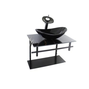 Imagem de Gabinete De Vidro Banheiro 60Cm Oval Ap Slim Marmore Preto