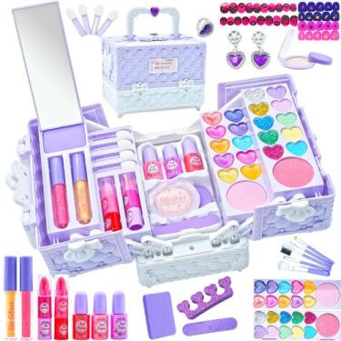 Imagem de Kit de maquiagem Amerrly Kids para meninas, lavável com estojo de 4 a 