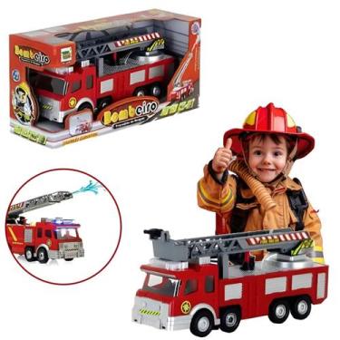 Imagem de Brinquedo caminhão bombeiro infantil vermelho musical luz jato solta á