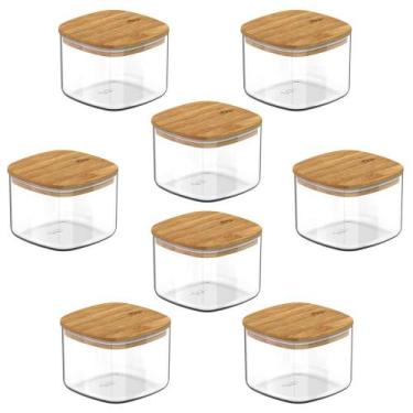 Imagem de 8x Pote Hermetico Cozinha 450ml OU Keep com Tampa de Bambu