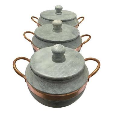 Imagem de Jogo De Panelas Pedra Sabão Bojuda Com Tampa De Pedra