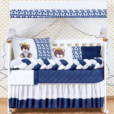 Imagem de Kit De Berço Trançado Urso Rei 13 Peças Menino Azul Marinho