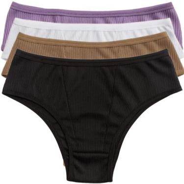 Imagem de Kit 4 Calcinha Básica Feminina Canelada Forro Algodão Lingerie Confort