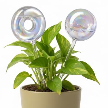 Imagem de ZhenD Globos e rosquinhas iridescentes para plantas autoirrigáveis, inserção de vaso autoirrigável de vidro para interior e exterior, irrigador automático de plantas, vidro premium soprado à mão