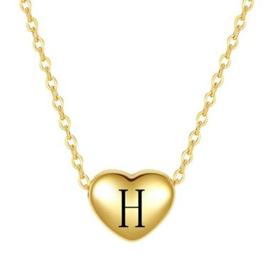 Imagem de MiiFort Colar com pingente de coração com letra inicial A a Z, aniversário, nome personalizado, presente para mulheres, filha, família, ouro, aço inoxidável, One Size, Aço inoxidável, Sem Pedra