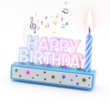 Imagem de Velas musicais de LED para bolo de aniversário – Luzes piscando e música de feliz aniversário com diversão de canto piscante | Decorações de festa reutilizáveis para todas as idades (azul)