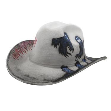 Imagem de NICEYST Chapéu de cowboy de Halloween para mulheres e homens, chapéu de caubói divertido de feltro de abóbora vampiro morcego fantasma caveira estampa de esqueleto, Fantasma, tamanho �nico