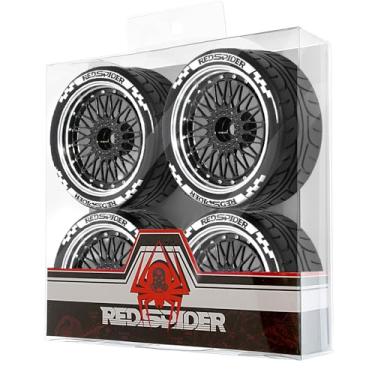 Imagem de 4PCS/Set 64mm Rubber Tires & Aluminum Alloy Wheels Rims Replacement Part for 1/10 RC On-Road Touring Car Racing Car (Black)