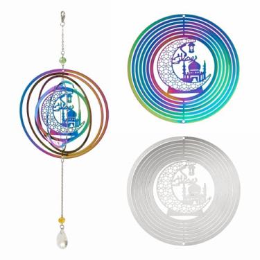 Imagem de Bestewelry 2Pcs Wind Spinners Rainbow Stainless Steel Moon 3D Hanging Wind Spinner Metal Hanging Decor for Outdoor Indoor Decor, Yard Art, Garden Decoration