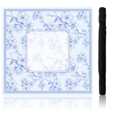Imagem de Idocolors Floral Mahjong Mat, 31.5" x 31.5", Rubber Anti Slip and Noise Reduction Multi Purpose Game Table Cover with Carrying Bag,Table Mat for Mahjong/Poker/Board Games/Dominoe (Light Blue)