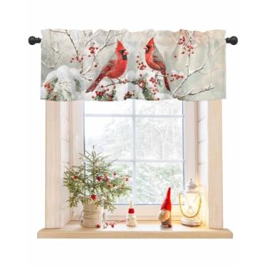 Imagem de Cortinas de Natal Cardinal para Janelas Casa de Fazenda Cortinas de Cozinha Sanefas para Janelas de Cozinha Janelas de Inverno Ramo de Pinheiro para Quartos e Banheiros 107 cm x 30 cm