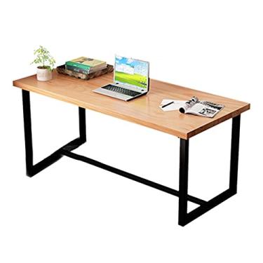 Imagem de 5sssallefaa Mesa de computador para escritório doméstico mesa de computador, mesa de estudo de madeira maciça e metal, bancada para notebook, estilo industrial, fácil de instalar (120 x 60 x 75 x 3 cm