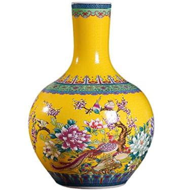 Imagem de Vaso de cerâmica, porcelana com fundo amarelo, ornamentos de artesanato decorativo chinês para casa W36H54CM