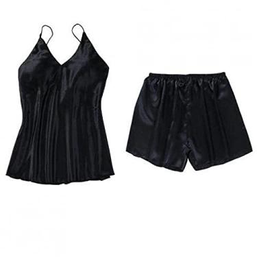 Imagem de ifgswopq 2 peças - conjunto de pijama de cetim roupa de dormir lingerie íntima feminina primavera nova roupa de casa (grande)