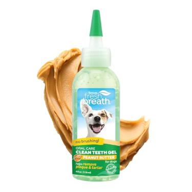 Imagem de TropiClean Pasta de dente Fresh Breath para limpeza de dentes, purificador de hálito, gel removedor de placa e tártaro fácil, sem necessidade de escova de dentes, manteiga de amendoim, 113 g.