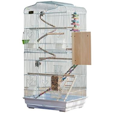 Imagem de QMBHBM Gaiola de pássaro para periquitos, grande gaiola de reprodução interna grande de luxo, ferro forjado de 91 cm de altura, gaiola de papagaio com acessórios de brinquedo, bandeja removível
