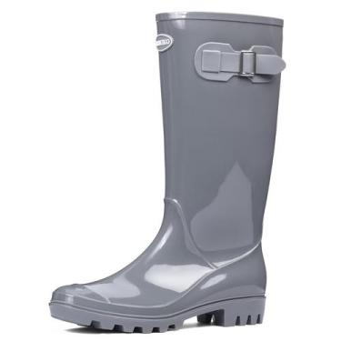 Imagem de Botas de chuva femininas DKSUKO, altas, impermeáveis, cinza Wellington