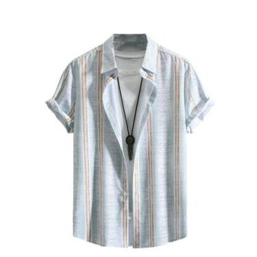 Imagem de Camisa masculina COZYEASE de manga curta com botões, multicolorida, XX