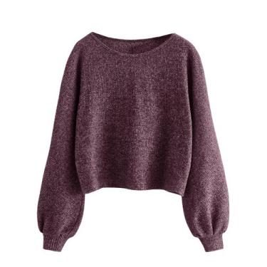 Imagem de Suéter Crop Top SweatyRocks feminino em malha canelada Redwood