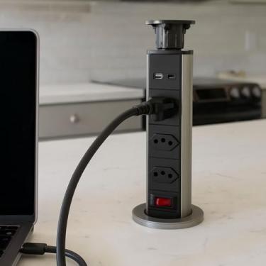 Imagem de Torre de Tomada Multiplug Retrátil 3 Tomadas e USB+USB-C Embutir Bancada Cyl-tt2
