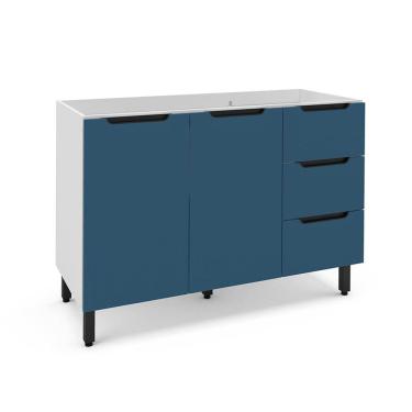 Imagem de Balcão de Cozinha Meena sem Tampo 2 Portas 3 Gavetas Azul e Branco