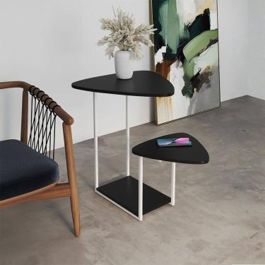 Imagem de Mesa Auxiliar Cibele Ferro Branco Tampo Preto Esfiha
