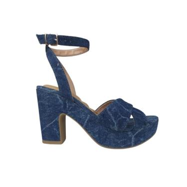 Imagem de Sandália Plataforma Piura Preto e Jeans Salto Alto Meia Pata (Jeans, BR, Adulto, Numérico, 37)