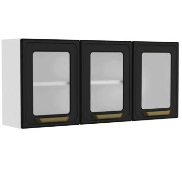 Imagem de Armário Aéreo P- Cozinha Bella C- 3 Portas C- Vidro 120cm Grafite - Bertolini