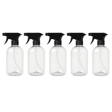 Imagem de Kit 5 Frasco Borrifador Spray Preto Pulverizador com Válvula Multiuso Transparente 500ml