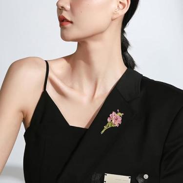 Imagem de Broche de ramo de rosa rosa para mulheres meninas moda flor lapela broche para festa baile elegante acessórios folha esmalte peito floral vestido terno chapéu saco casamento dia dos namorados mãe