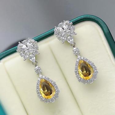 Imagem de Lindos brincos pendentes em forma de flor com gota d'água de zircônia cúbica para festa de casamento, joia moderna para mulheres, 1.42, Latão, Zircônia cúbica