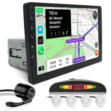 Imagem de Kit Multimídia 1 Din 9 Polegadas + Câmera Ré + Sensor Ré Branco Brava 