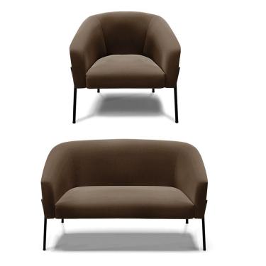 Imagem de Sofá Namoradeira E Poltrona Pé De Ferro Preto Stella Suede D03 - D'rossi Cor Marrom