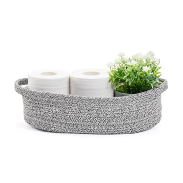 Imagem de QiANBiRD Cesta pequena de papel higiênico de corda tecida bandeja de vaso sanitário organizador para banheiro, prateleira, quarto, sala de estar, berçário, trailer. 32 cm C x 15 cm L, cinza
