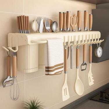 Imagem de Prateleira Cozinha Parede 50cm Porta Temperos com Ganchos Toalheiro e 