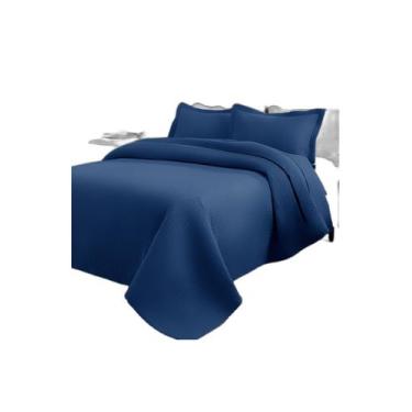 Imagem de Kit Colcha Casal 3 Peças Boutis - Adomes, Azul Marinho