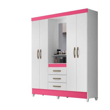 Imagem de Guarda Roupa 4 Portas Com Espelho Capri Branco Rosa 831442