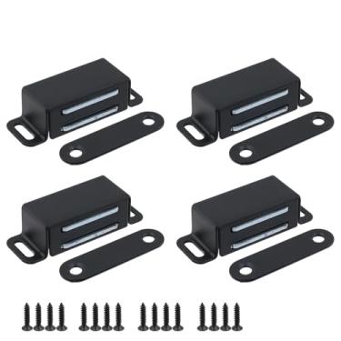 Imagem de Rannb Trava magnética para porta de armário de 7,7 kg de aço inoxidável para armário de armário trava magnética para cozinha banheiro armário guarda-roupa gaveta trava tamanho pequeno, preto - 4 peças