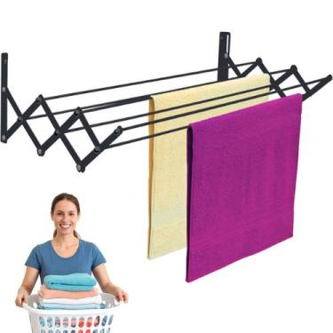 Imagem de Varal Sanfonado Roupa Resistente 77x37cm Parede Preto Aço - EINSTOK
