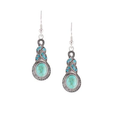 Imagem de MINACHI Brincos pendentes de cabochão com contas ovais turquesa criadas Boêmio, joia vintage boêmia, presente para mulheres