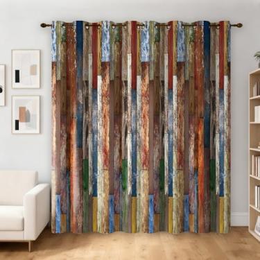 Imagem de Cortinas blackout de madeira rústicas para quarto, sala de estar, casa de fazenda, vila, tábua, porta de madeira rural, decoração retrô, ilhós, isolamento térmico, cortinas de janela escurecidas