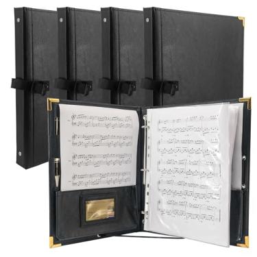 Imagem de GraduatePro Pasta preta para coral de partituras, fichário com 3 argolas, 31,8 x 25,4 cm, fichário de música de piano com elástico, 10 bolsos para folhas de 8,5 x 11/A4, pacote com 5